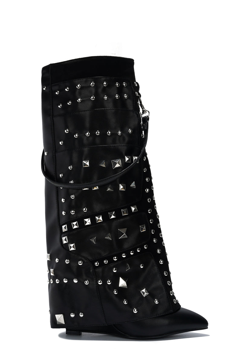 Robbyn Studded Fold-Over Mid-Calf Boots