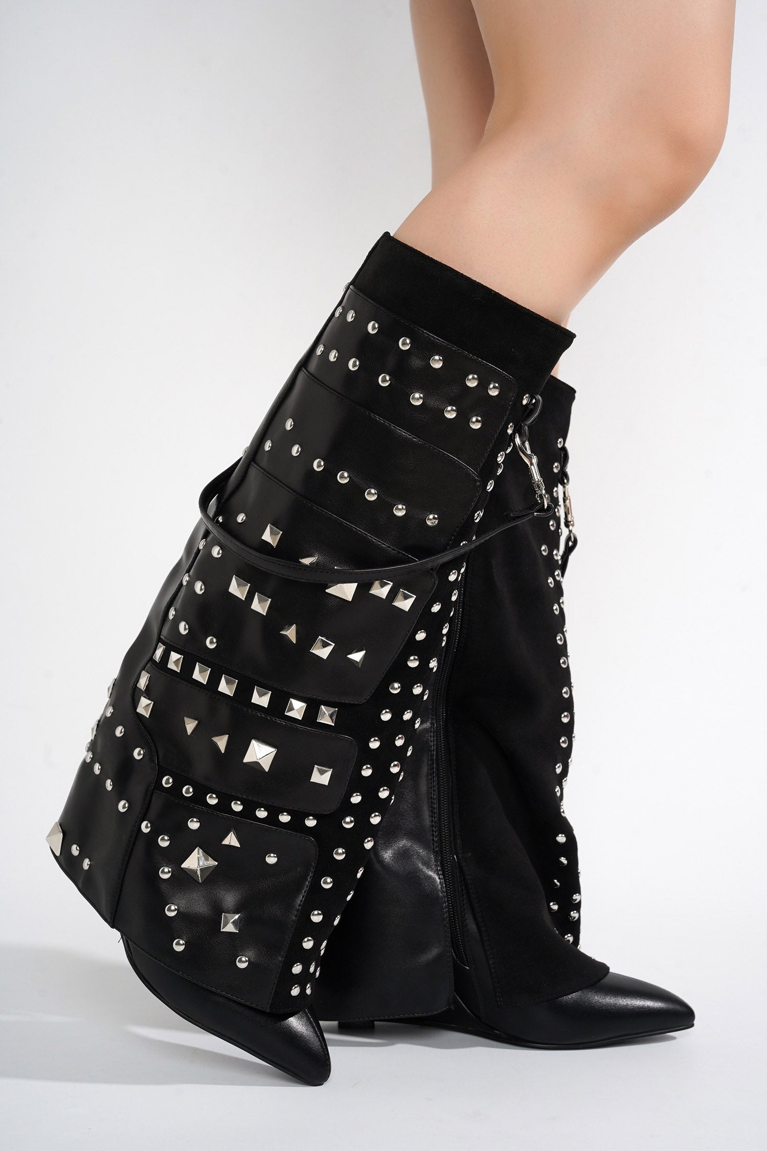 UrbanOG - Robbyn Studded Fold-Over Mid-Calf Boots - BOOTS