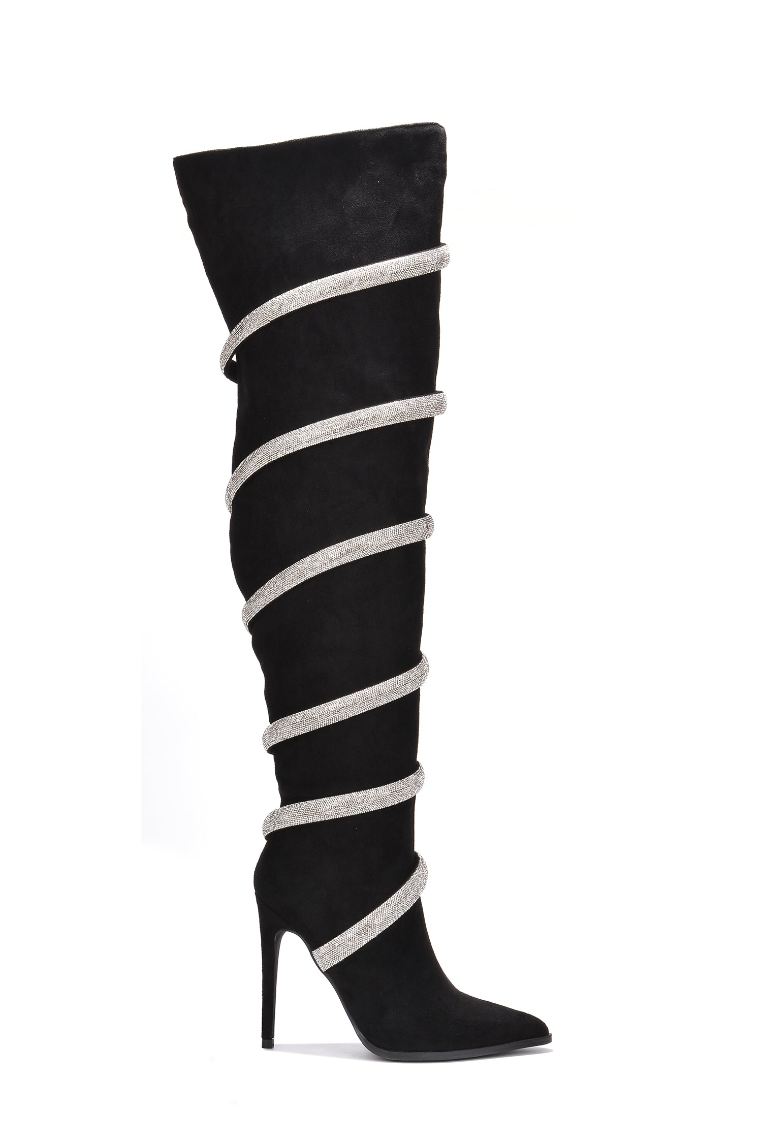 UrbanOG - Rolly Black Suede Rhinestone Thigh-High Boots - BOOTS