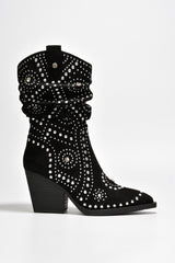 Roya Rhinestone Suede Slouch Ankle Booties