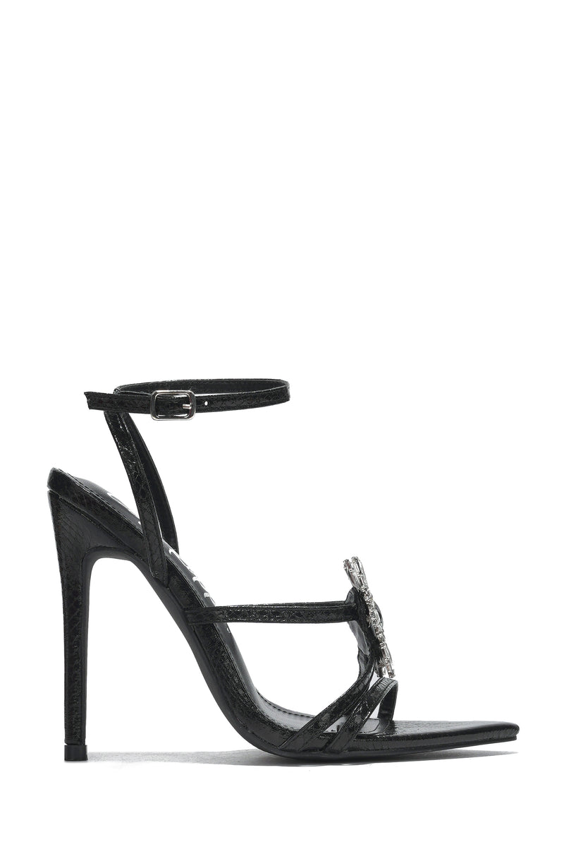 Tamilyn Crystal Clipped Metallic Point Toe Strappy Heels