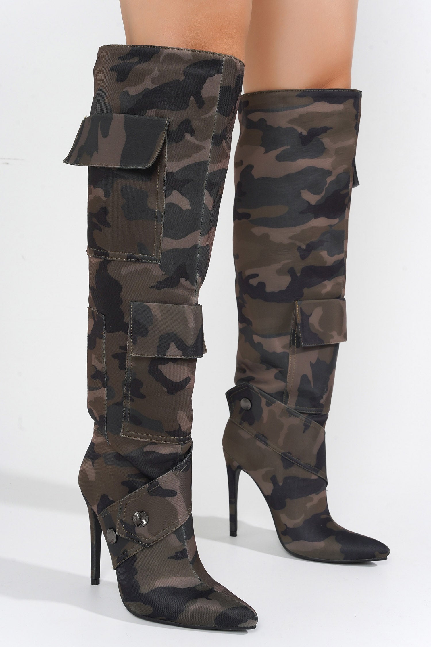 UrbanOG - Virden Camouflage Knee-High Stiletto Boots - BOOTS