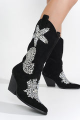 Vivianne Gem Suede Block Heel Cowboy Boots