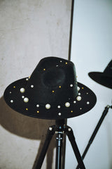 Rashal Pearls Beaded Wide-Brim Fedora Hat