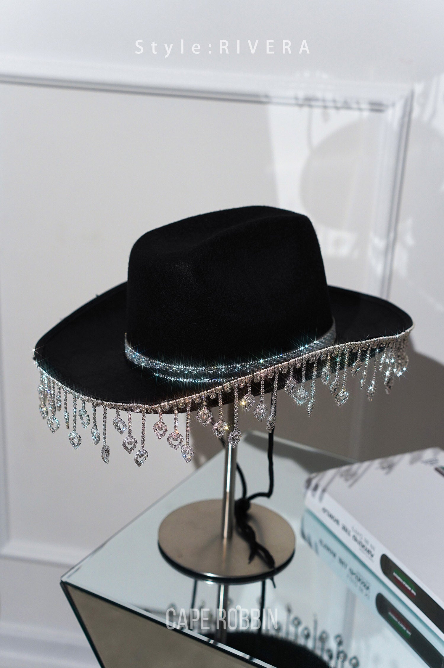 UrbanOG - Rivera Rhinestone Studded Fringe Cowboy Hat - ACCESSORIES