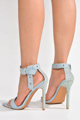 Amoti Rhinestone Open Toe Denim High Heels