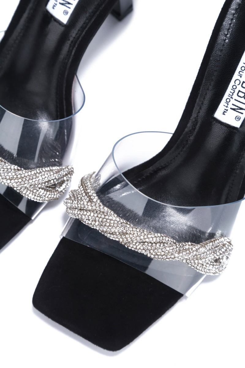 UrbanOG - Asia Rhinestone Rope Square Toe High Heels - HEELS