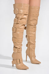Asmara Buckle Decor Thigh High Stiletto Boots