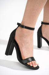 Athens Open Toe Buckle Closure Block Heels