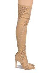 Azura Rhinestone Mesh Thigh High Boots