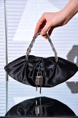Amosa Lock Detailed Satin Top Handle Handbag
