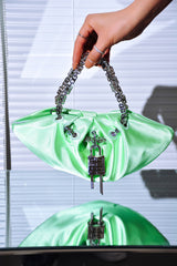 Amosa Lock Detailed Satin Top Handle Handbag