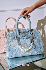 Bibiana Diamond Fringe Chain Pearls Tote Bag