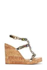 Bohemia Gem Studded Wedge Cork High Heels