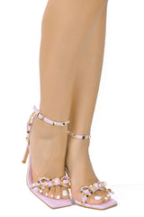 Cafenoir Spiked Bow Square Toe High Heels