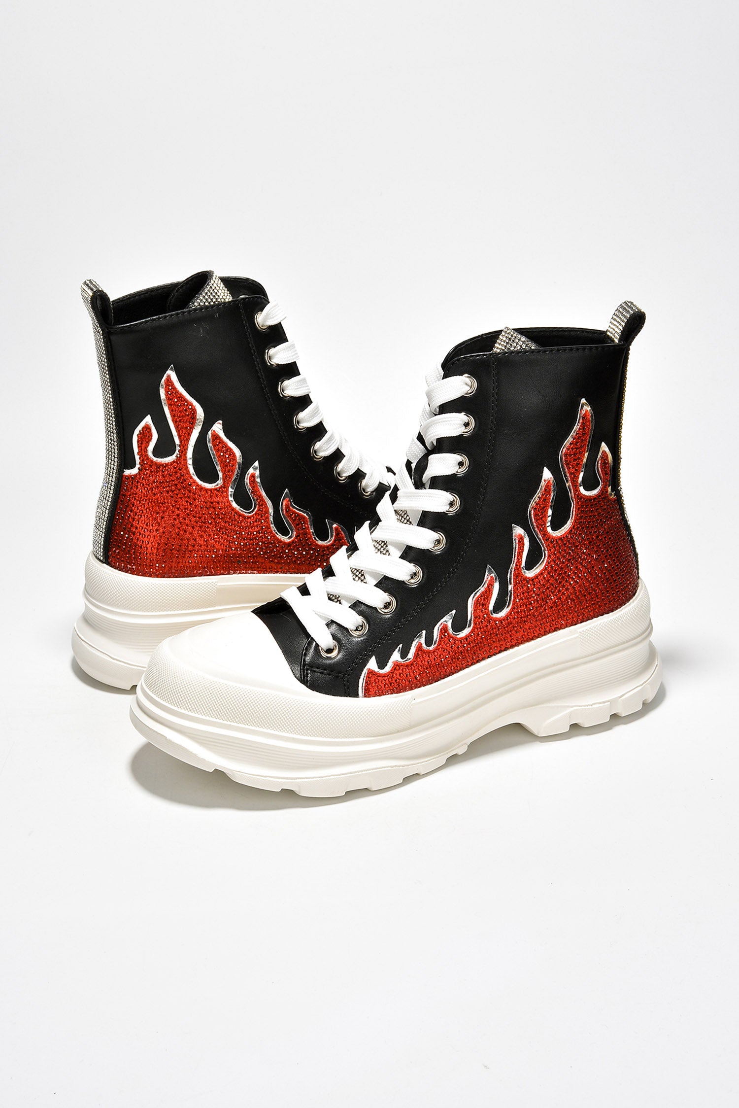 UrbanOG - Cammie Rhinestone Flame High Top Lug Sneakers - SNEAKERS