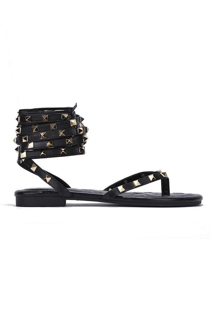 UrbanOG - Casiana Spiked Lace Up Round Toe Flat Sandals - SANDALS