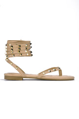 Casiana Spiked Lace Up Round Toe Flat Sandals