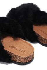 Chillon Criss Cross Fur Cork Flat Sandals