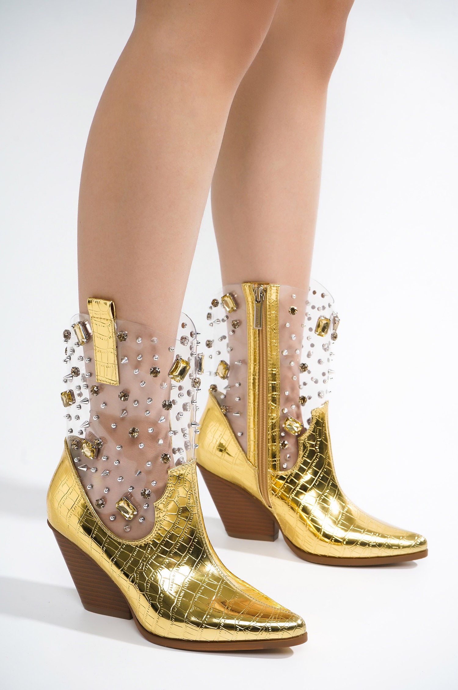 UrbanOG - Chriena Rhinestone & Gem Western Croc Boots - BOOTIES