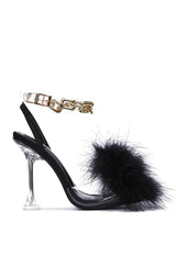 Corazon Feather Square Toe Clear High Heel