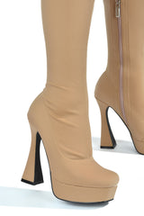 Cover Square Toe Thigh High Block Heels