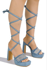 Dannie Square Toe Diamante Detail Strappy Block Heels