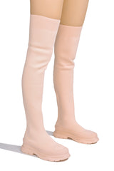 Deky Round Toe Thigh High Sock Boots