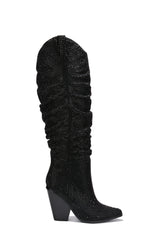 Diamante Pointed Toe Black Rhinestone Boots