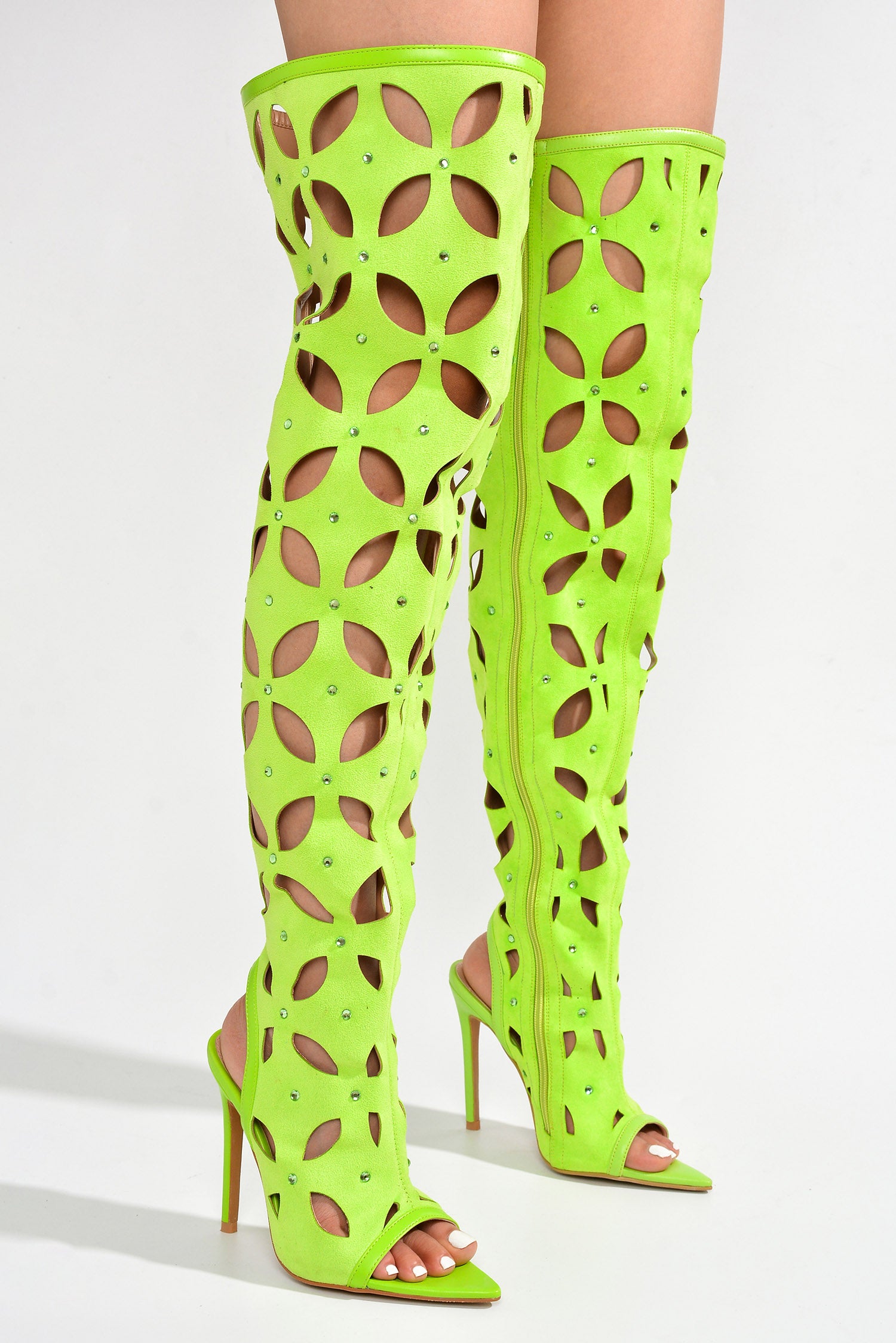 UrbanOG - Diana Rhinestone Suede Thigh High Boots - BOOTS