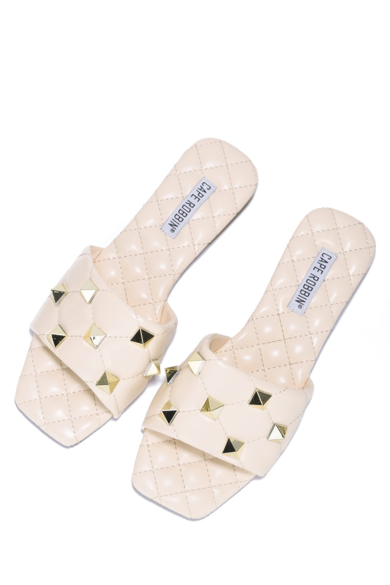 UrbanOG - Doha Spike Diamond Stitch Flat Sandals - SANDALS