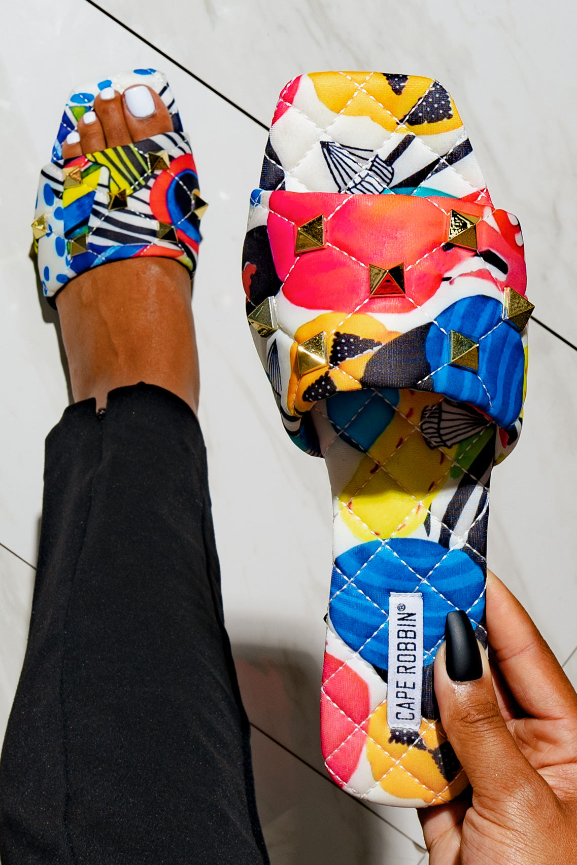 UrbanOG - Doha Spike Diamond Stitch Flat Sandals - SANDALS