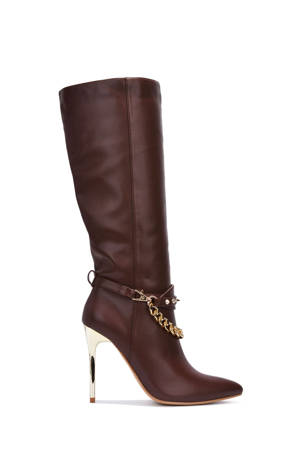 UrbanOG - Esa Spike Chain Pointy Toe Knee High Boots - BOOTS