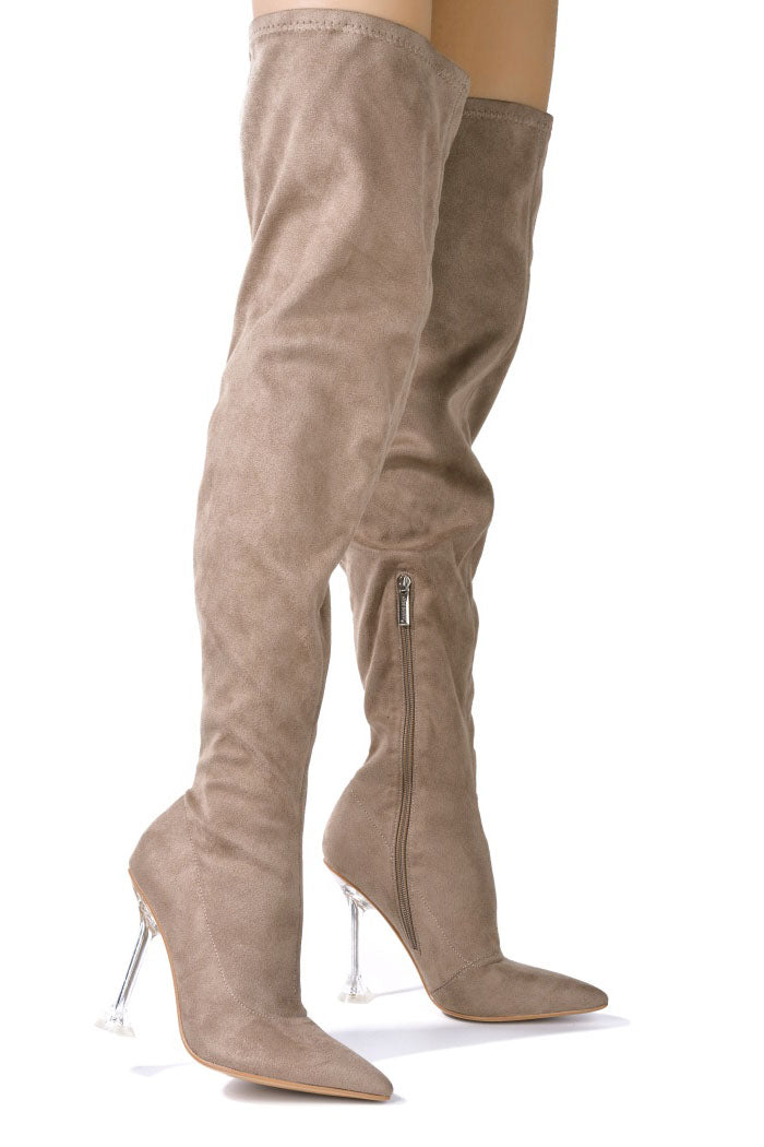 UrbanOG - Estele Clear Pointy Toe Thigh High Boots - BOOTS