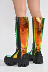 Fade Metallic Knee-High Chunky Lug Sole Boots