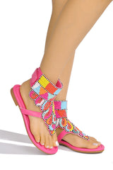 Furing Colorful Bead Detail Flat Sandals