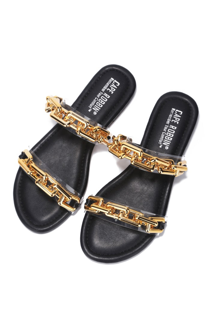 UrbanOG - Goldie Chain Clear Round Toe Flat Sandals - SANDALS