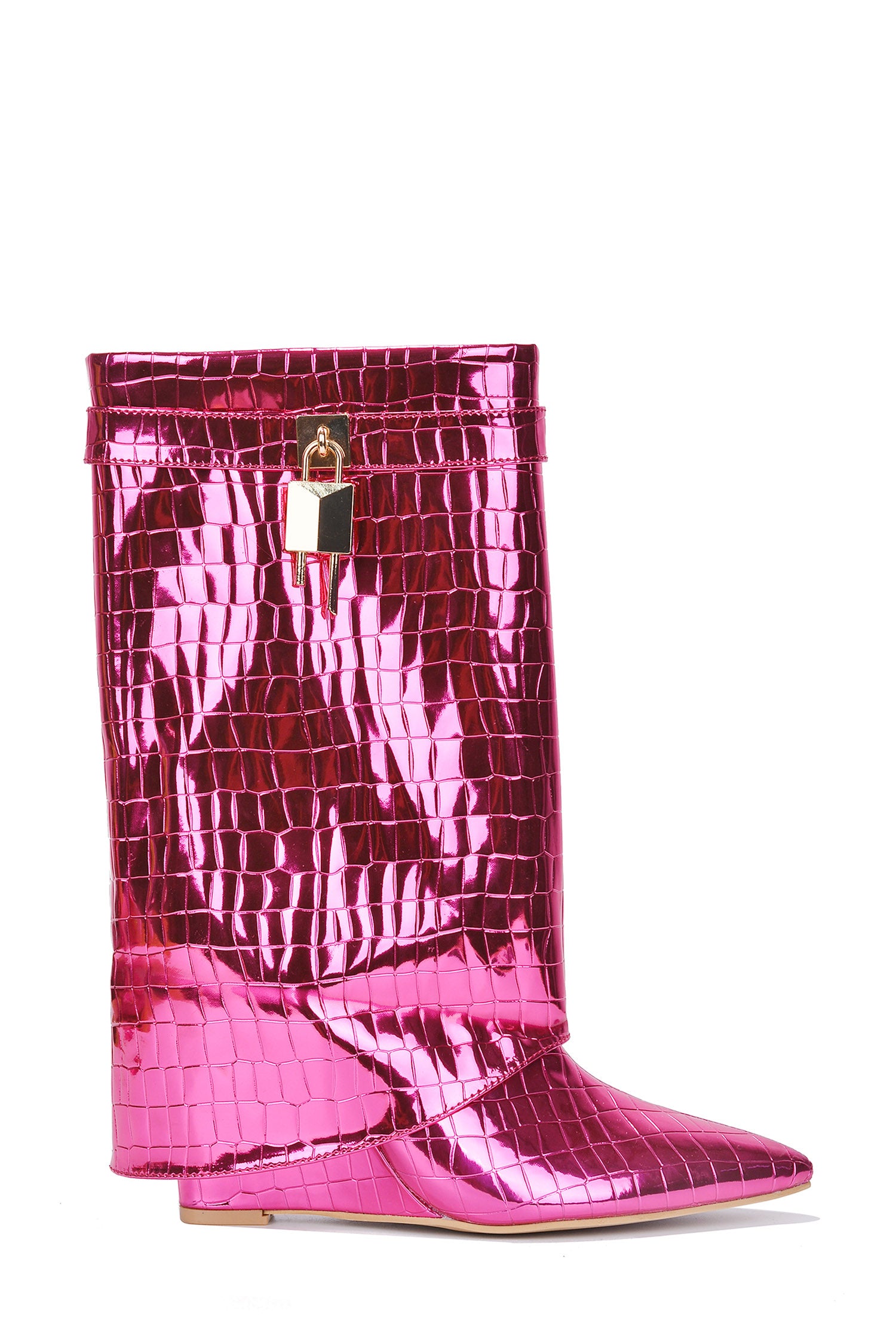 UrbanOG - Hadyn Mirror Detailed Wedge Boots with Zipper Closure - BOOTS