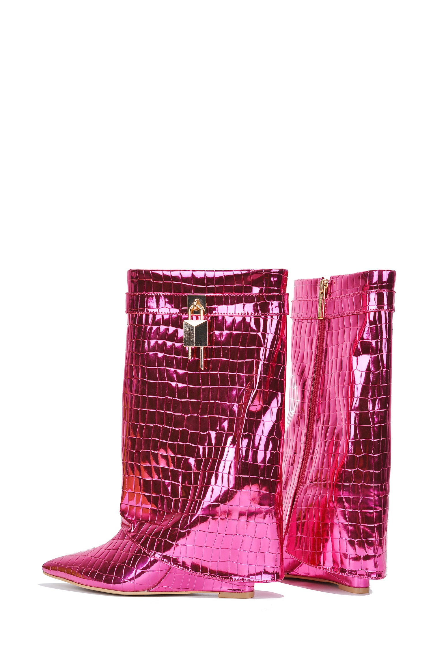 UrbanOG - Hadyn Mirror Detailed Wedge Boots with Zipper Closure - BOOTIES