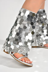 Hamona Big Sequins Fold Over Flat Sandals