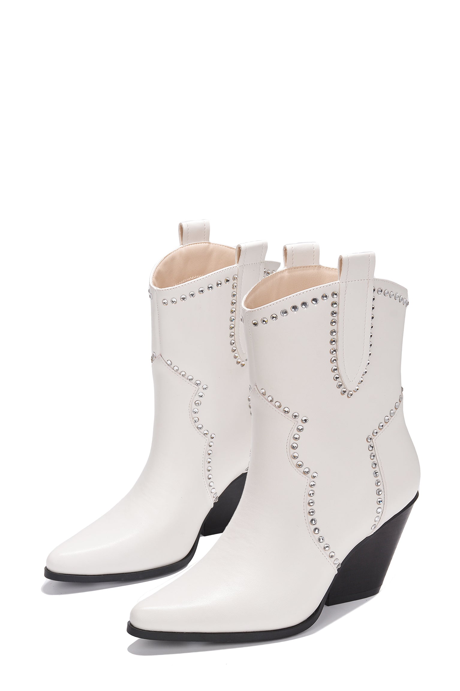 UrbanOG - Hanoya Cowboy Boots Pointed Toe Block Heels Diamante Detail - BOOTIES