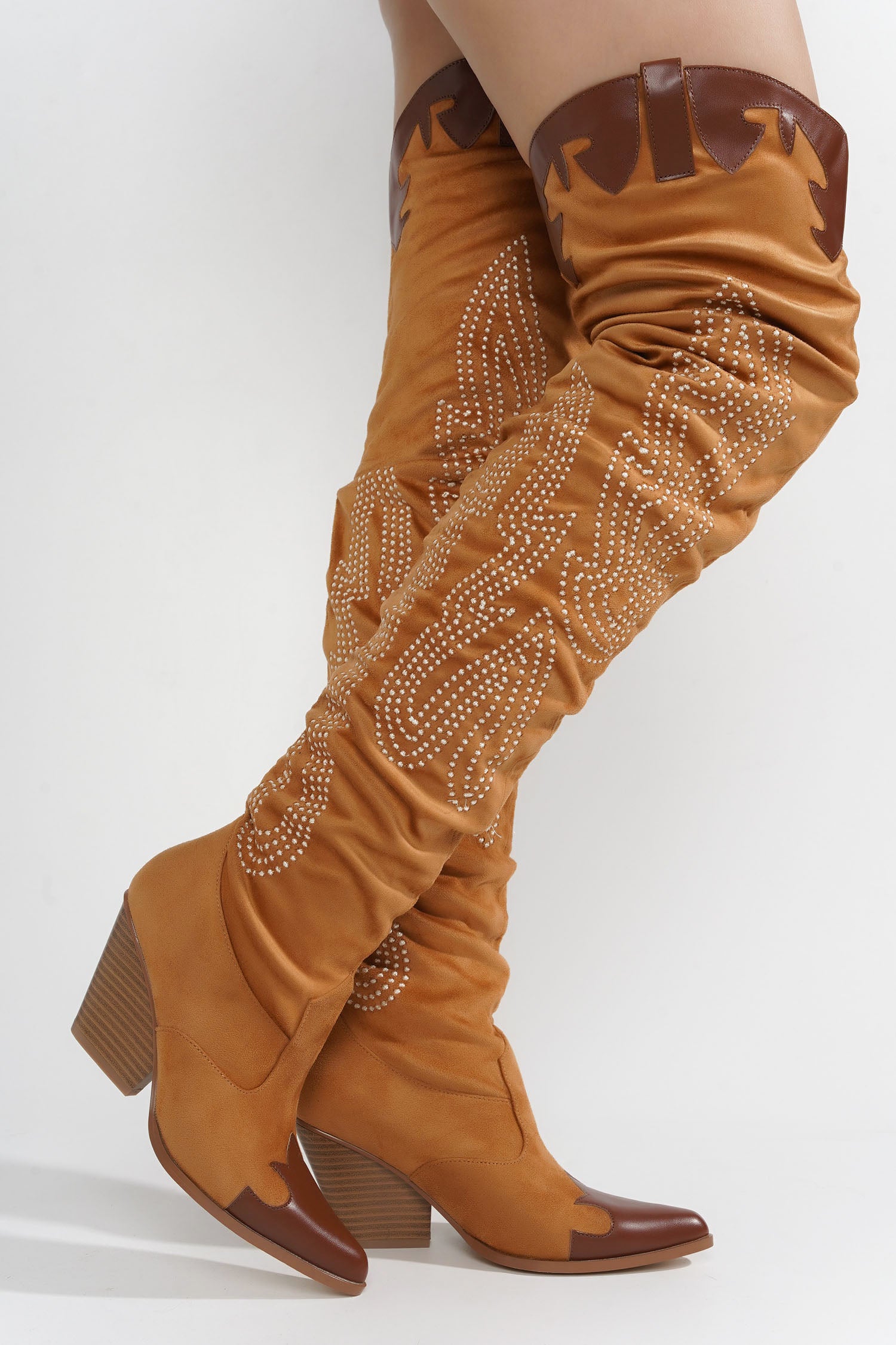 UrbanOG - Icona Embroidery Thigh-High Cowboy Boots - BOOTS