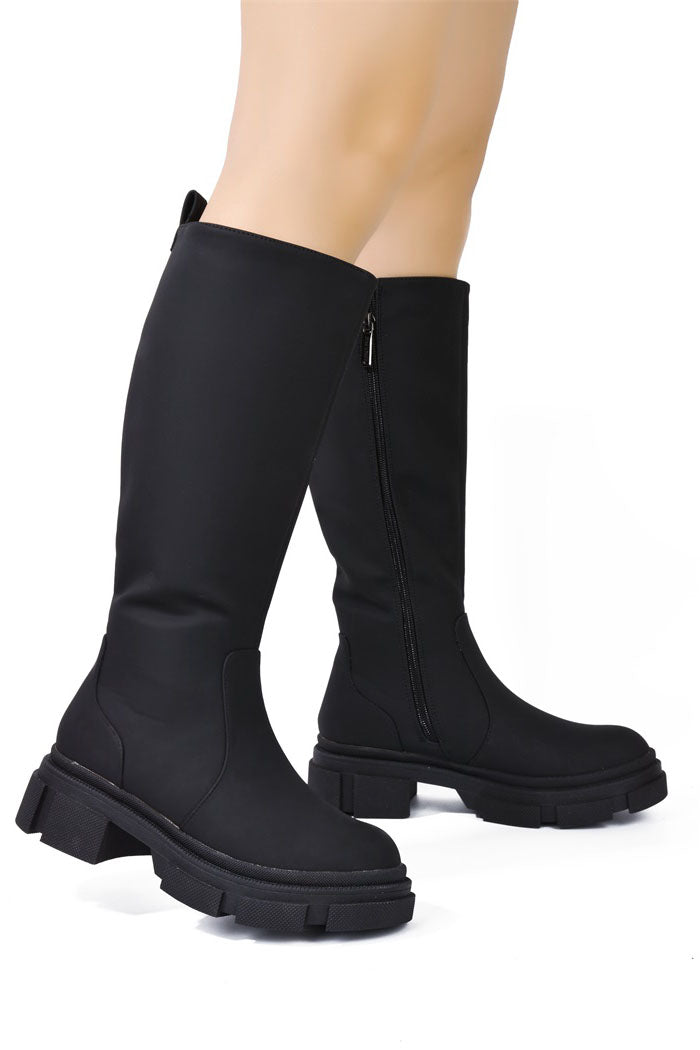 UrbanOG - Jacinta Round Toe Black Chunky Lug Boots - BOOTS