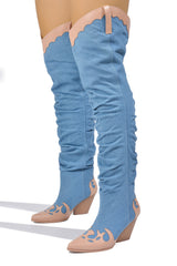 Jeans Pointy Toe Thigh-High Denim Boots