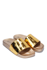 Jenna Glossy Square Toe Flat Slider Sandals