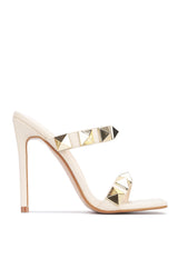 Juno Square Toe High Heels with Spike Trim