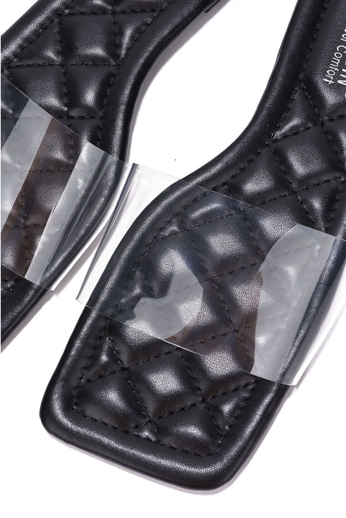 UrbanOG - Keko Diamond-Stitch Clear Upper Flat Sandals - SANDALS