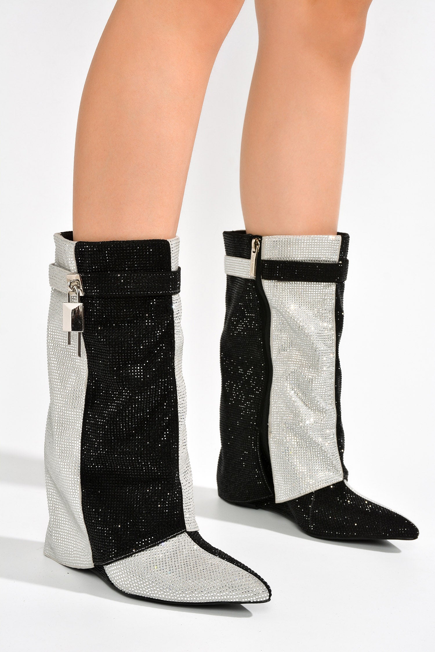 UrbanOG - Kiela Rhinestone Coated Fold Over Ankle Boots - BOOTIES