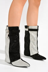 Kiela Rhinestone Coated Fold Over Ankle Boots