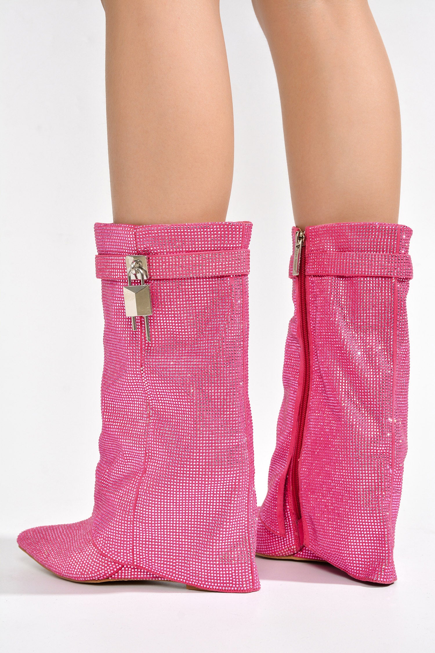 UrbanOG - Kiela Rhinestone Coated Fold Over Ankle Boots - BOOTIES